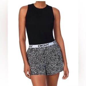DKNY Black Top with Monochrome Patterned Shorts